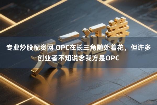 专业炒股配资网 OPC在长三角随处着花，但许多创业者不知说念我方是OPC