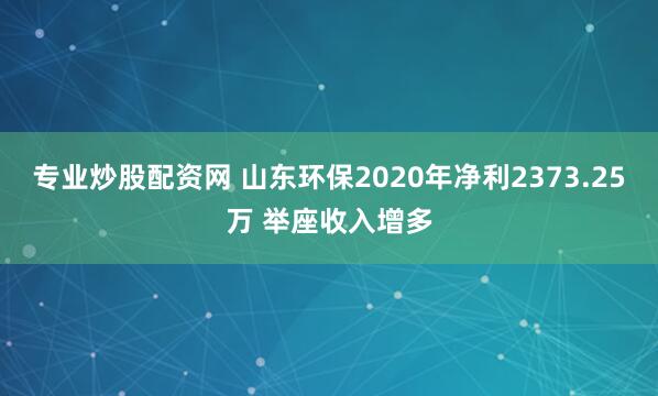 专业炒股配资网 山东环保2020年净利2373.25万 举座收入增多